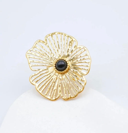 BAGUE FLEUR NOIRE   ACIER INOXYDABLE