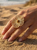 BAGUE FLEUR MARRON  ACIER INOXYDABLE