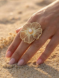 BAGUE FLEUR BLANCHE   ACIER INOXYDABLE