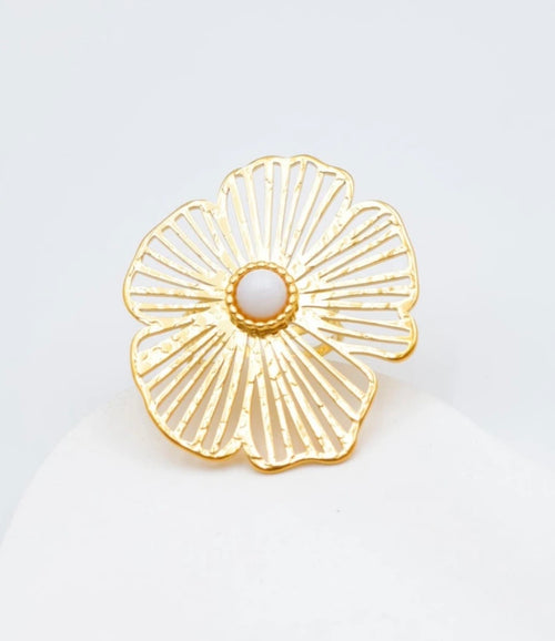 BAGUE FLEUR BLANCHE   ACIER INOXYDABLE