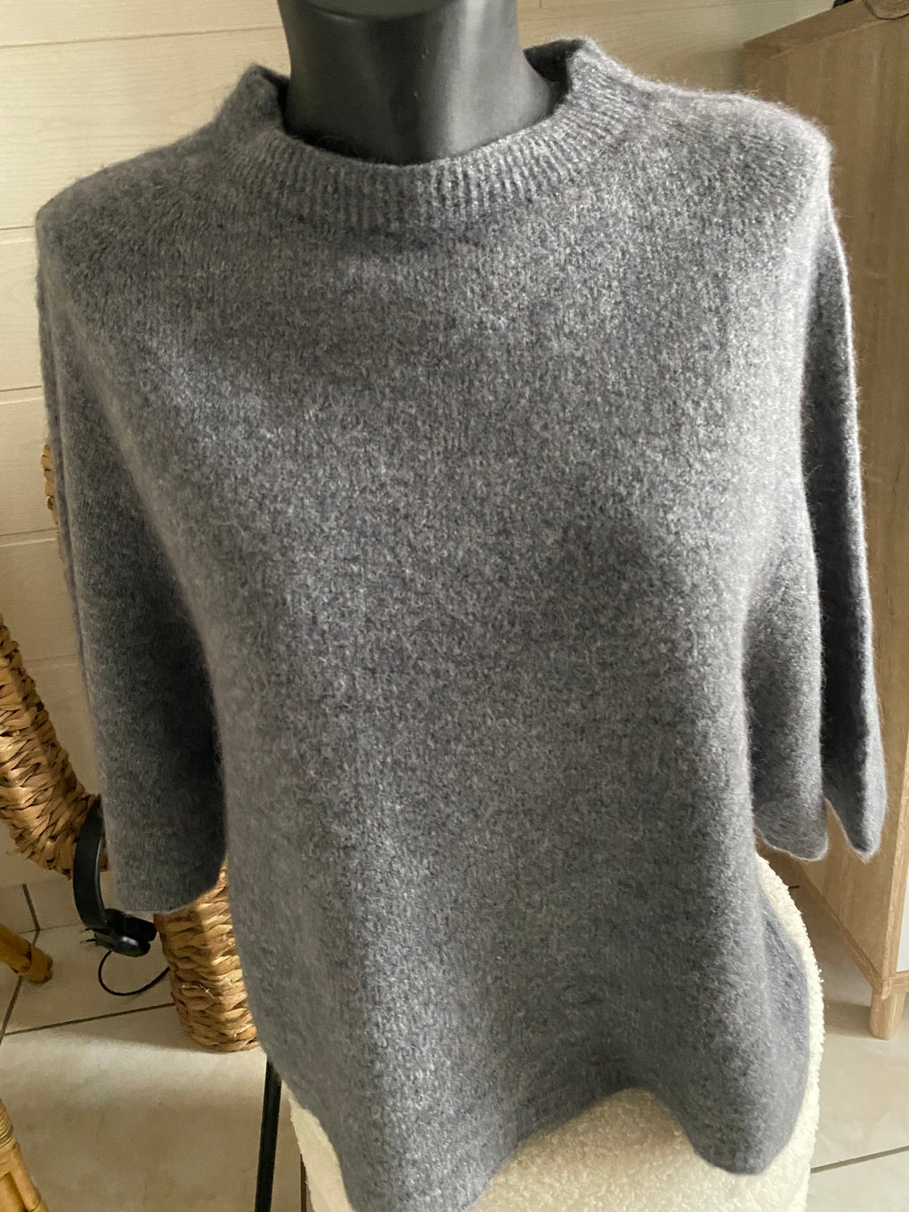 PULL NINOU MANCHES 3/4 BABY ALPAGA  TU 34/42 GRIS