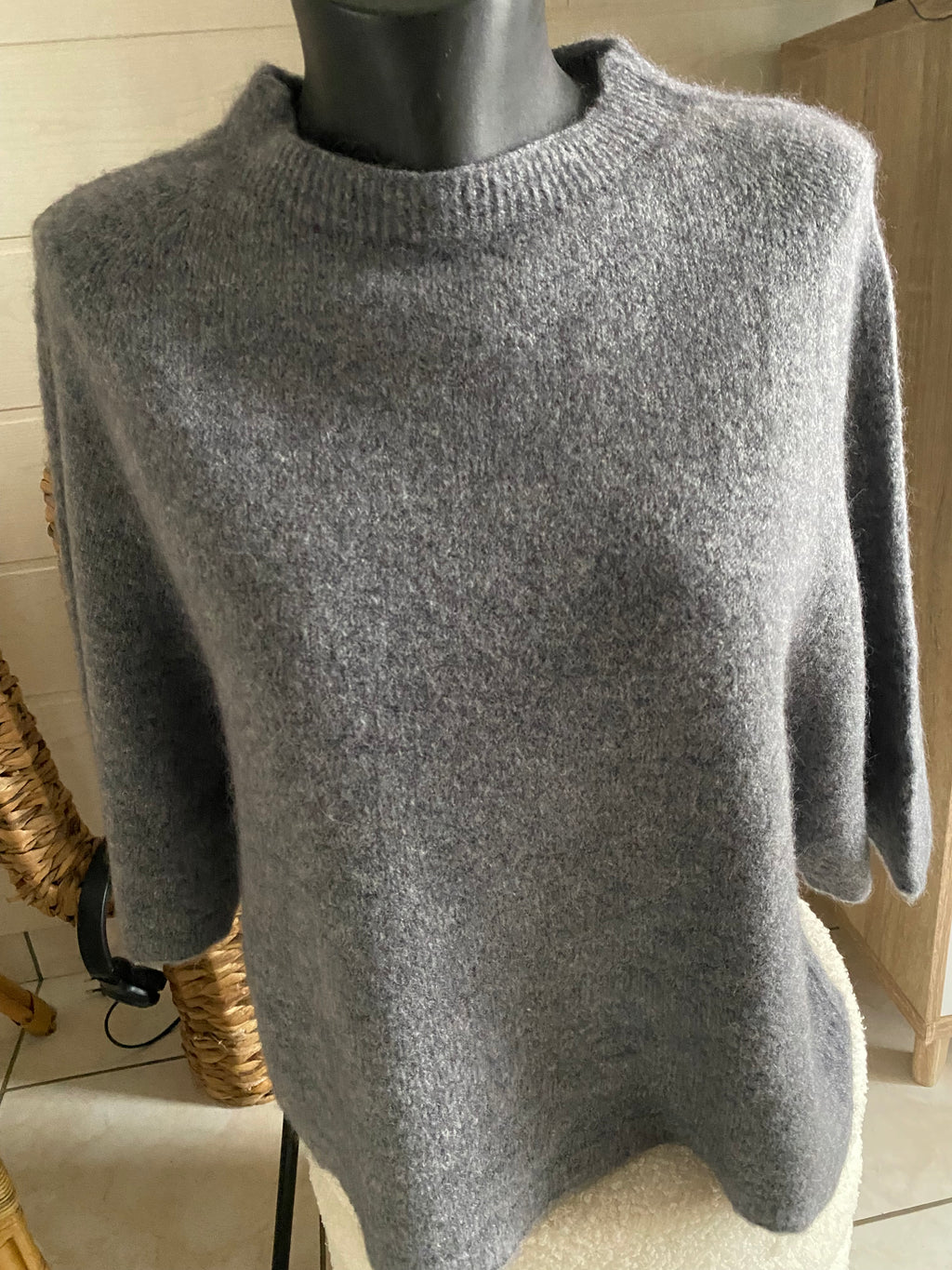 PULL NINOU MANCHES 3/4 BABY ALPAGA  TU 34/42 GRIS