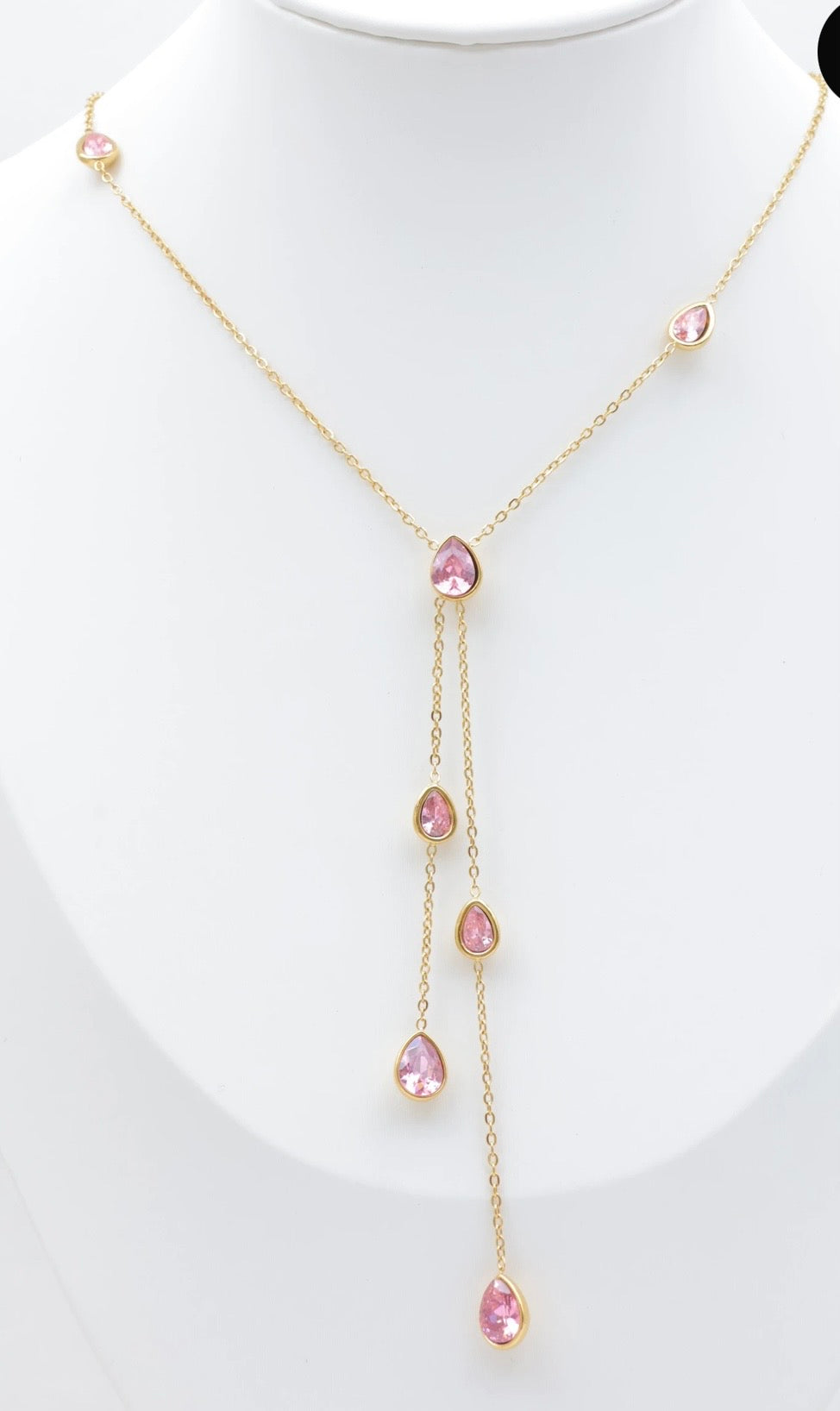 COLLIER CRISTAL Y, ACIER INOXYDABLE ROSE
