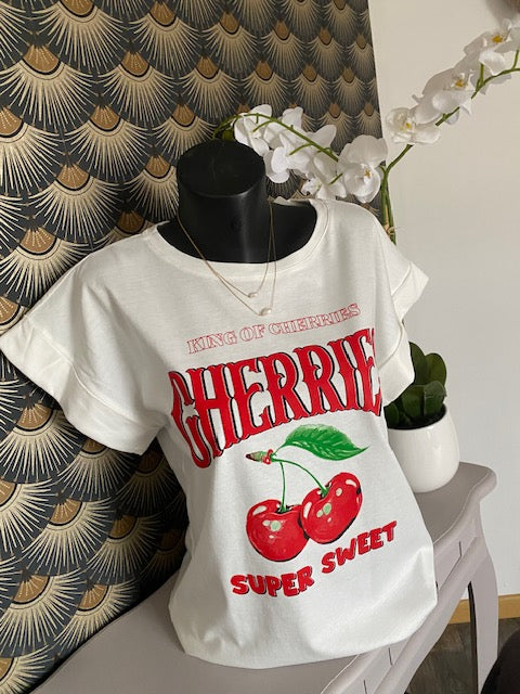 TEE SHIRT CHERRYS BLANC    36/42