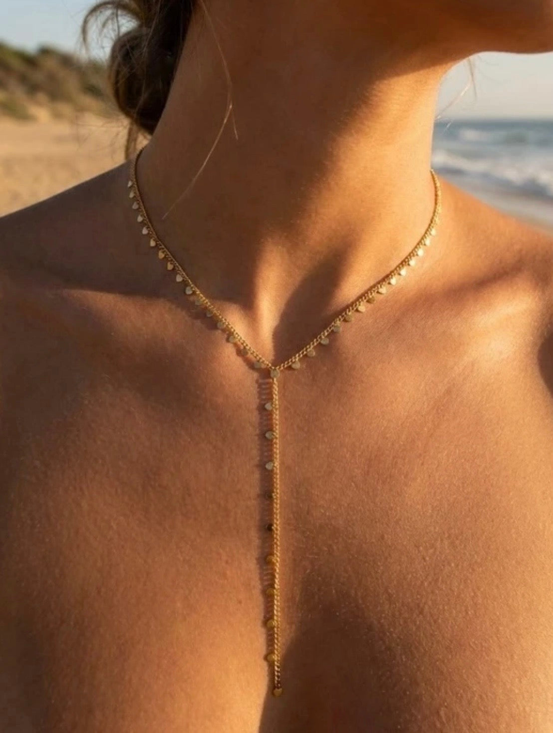 COLLIER Y ACIER INOXYDABLE COEUR DORE
