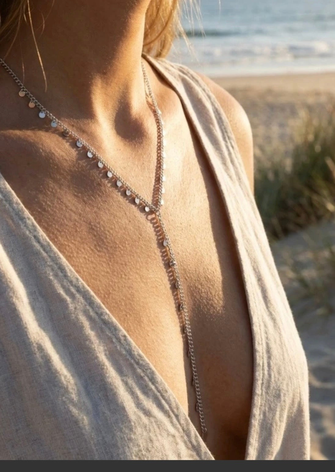 COLLIER Y ACIER INOXYDABLE COEUR ARGENT