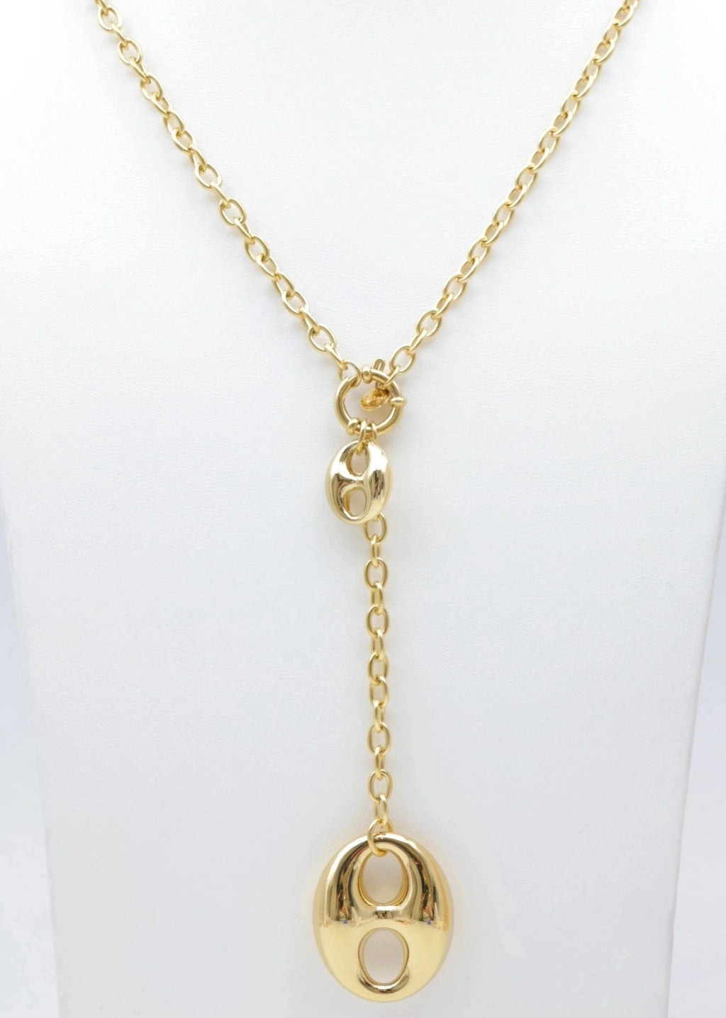 COLLIER SAUTOIR ACIER INOXYDABLE GRAIN DE CAFE DORE