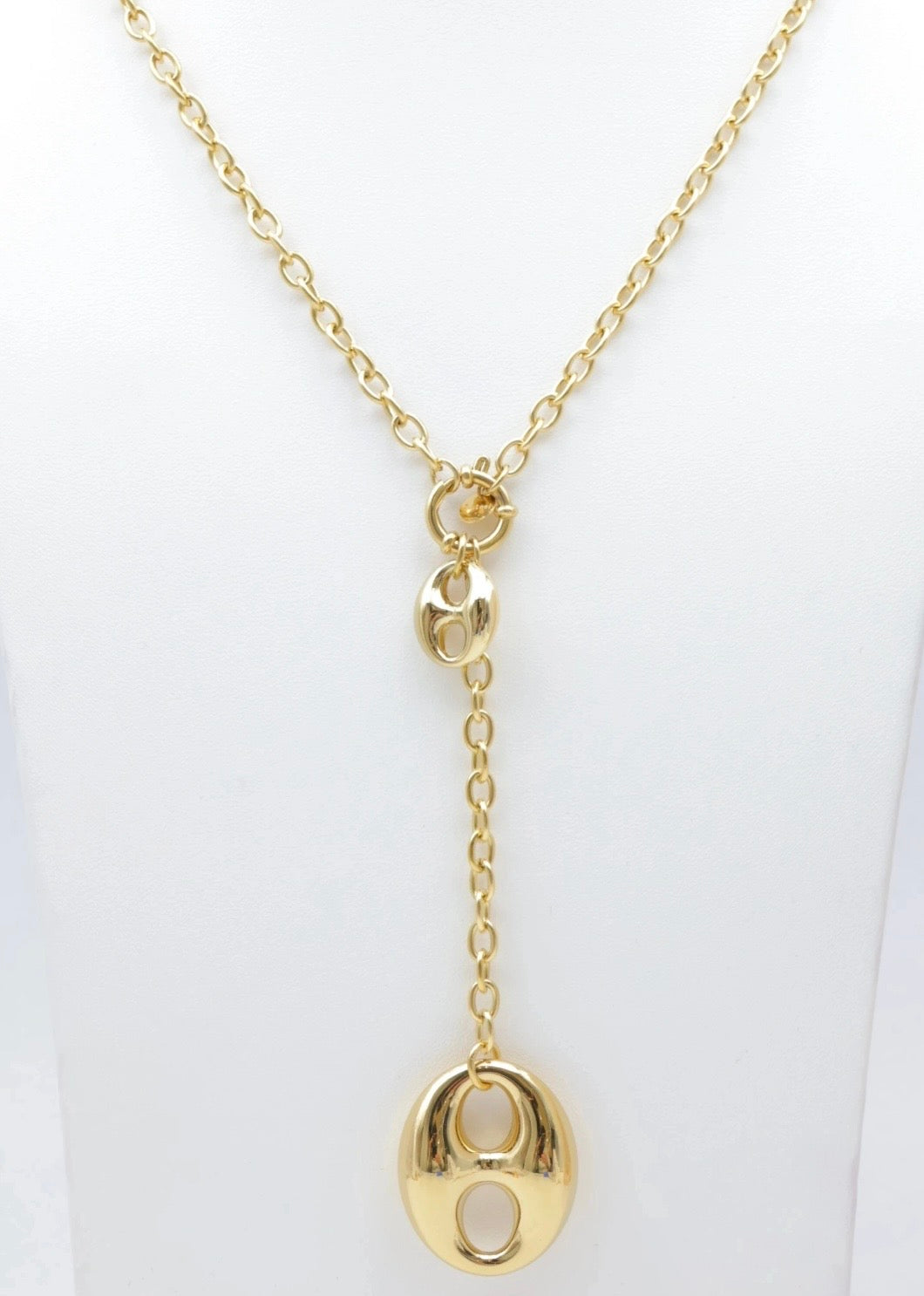 COLLIER SAUTOIR ACIER INOXYDABLE GRAIN DE CAFE DORE