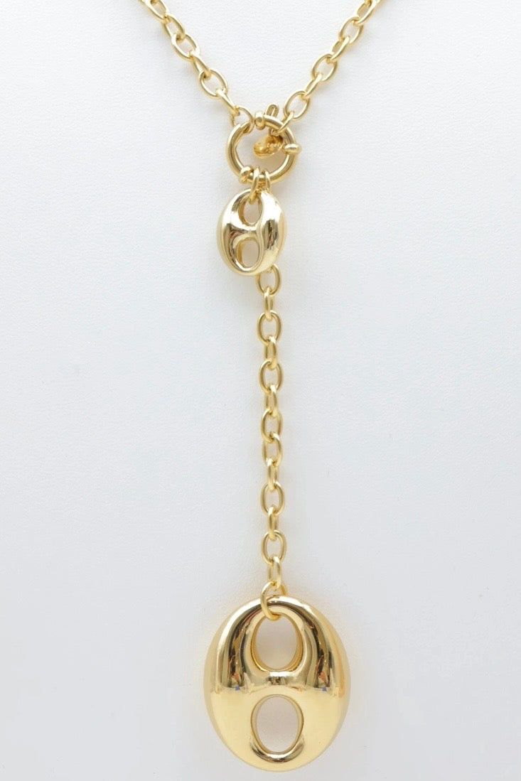 COLLIER SAUTOIR ACIER INOXYDABLE GRAIN DE CAFE DORE