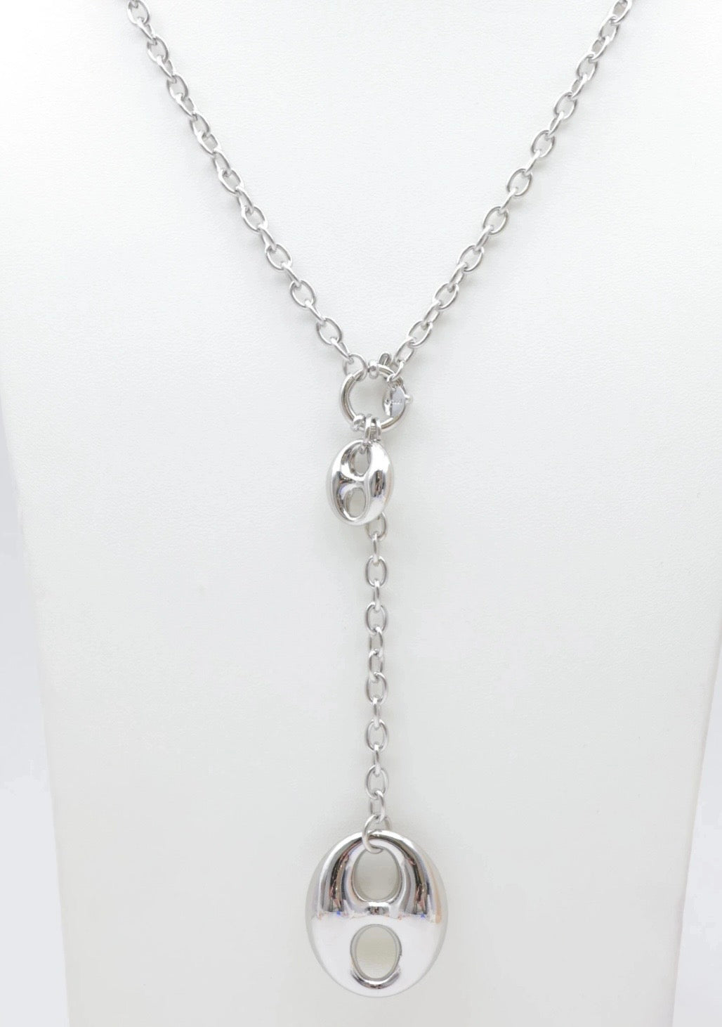 COLLIER SAUTOIR ACIER INOXYDABLE GRAIN DE CAFE  ARGENT