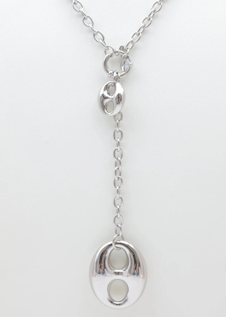 COLLIER SAUTOIR ACIER INOXYDABLE GRAIN DE CAFE  ARGENT