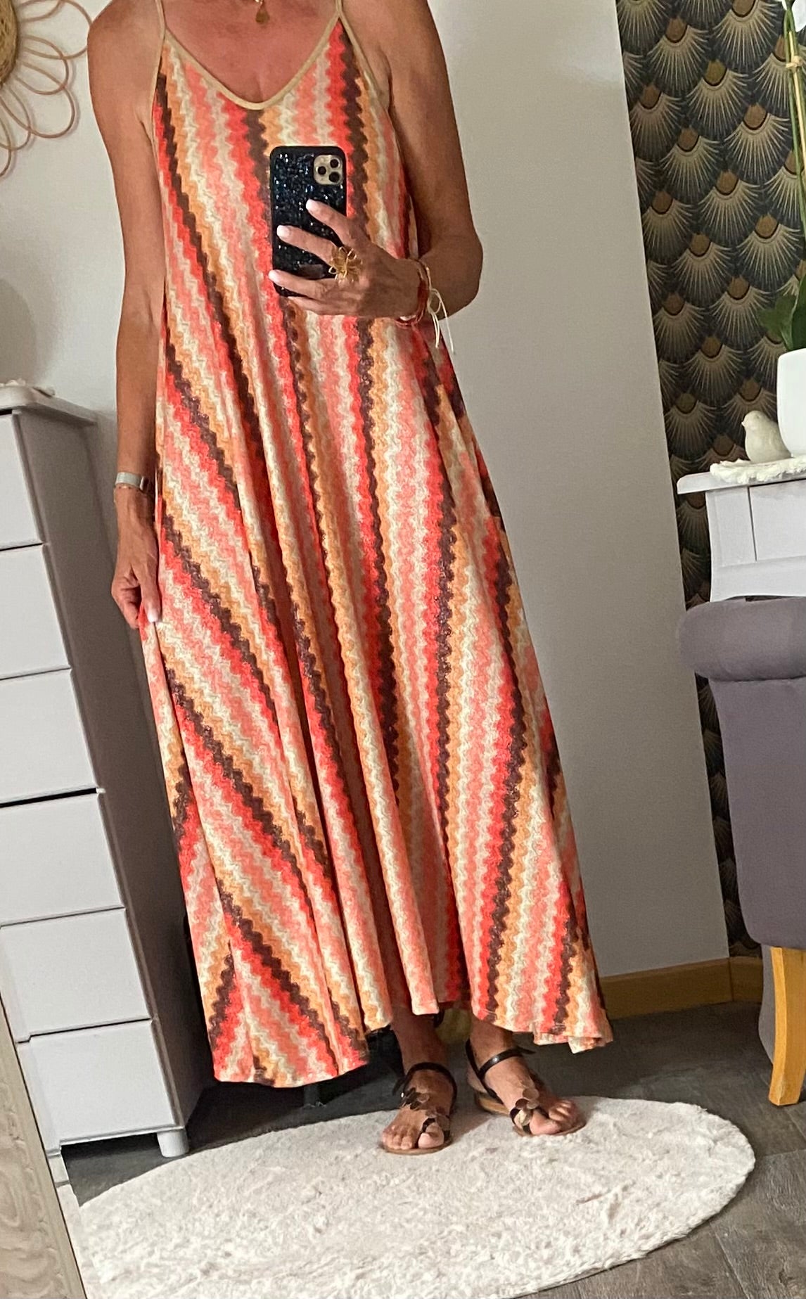 ROBE LUREX BRETELLES FINES ORANGE  36/44