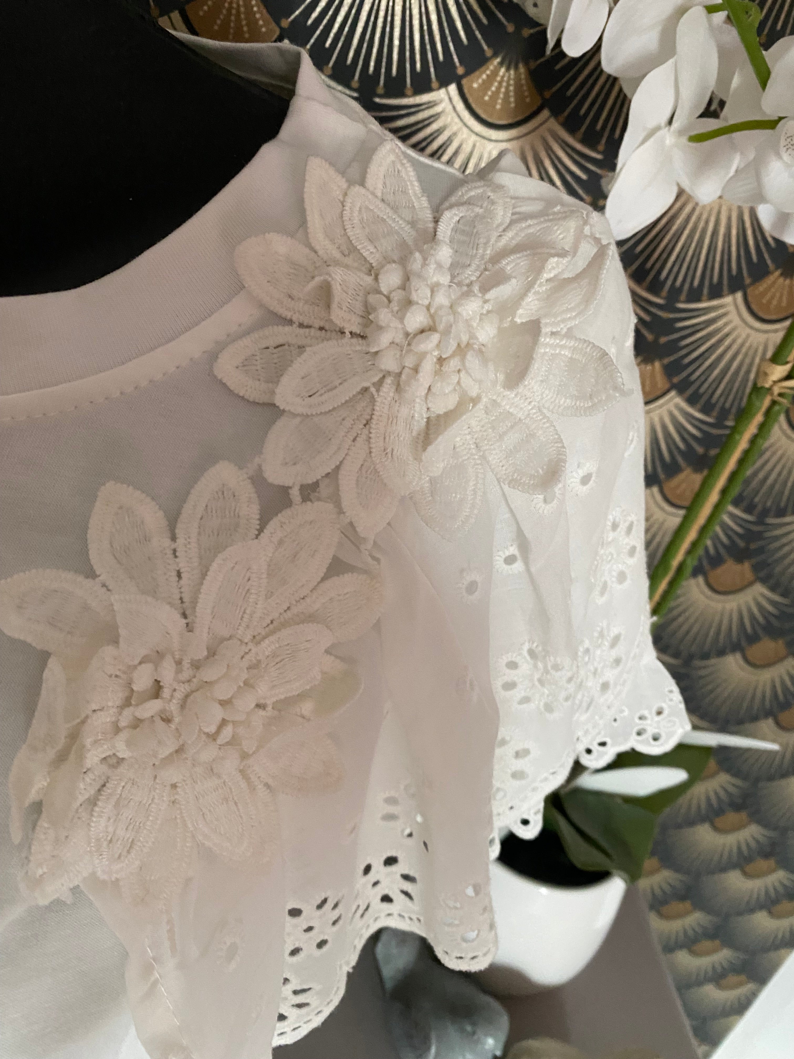 T-SHIRT FLEUR BLANC TU 36/42 PETIT 44