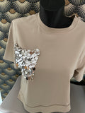 TOP ASYMETRIQUE SEQUINS BEIGE TU 36/42
