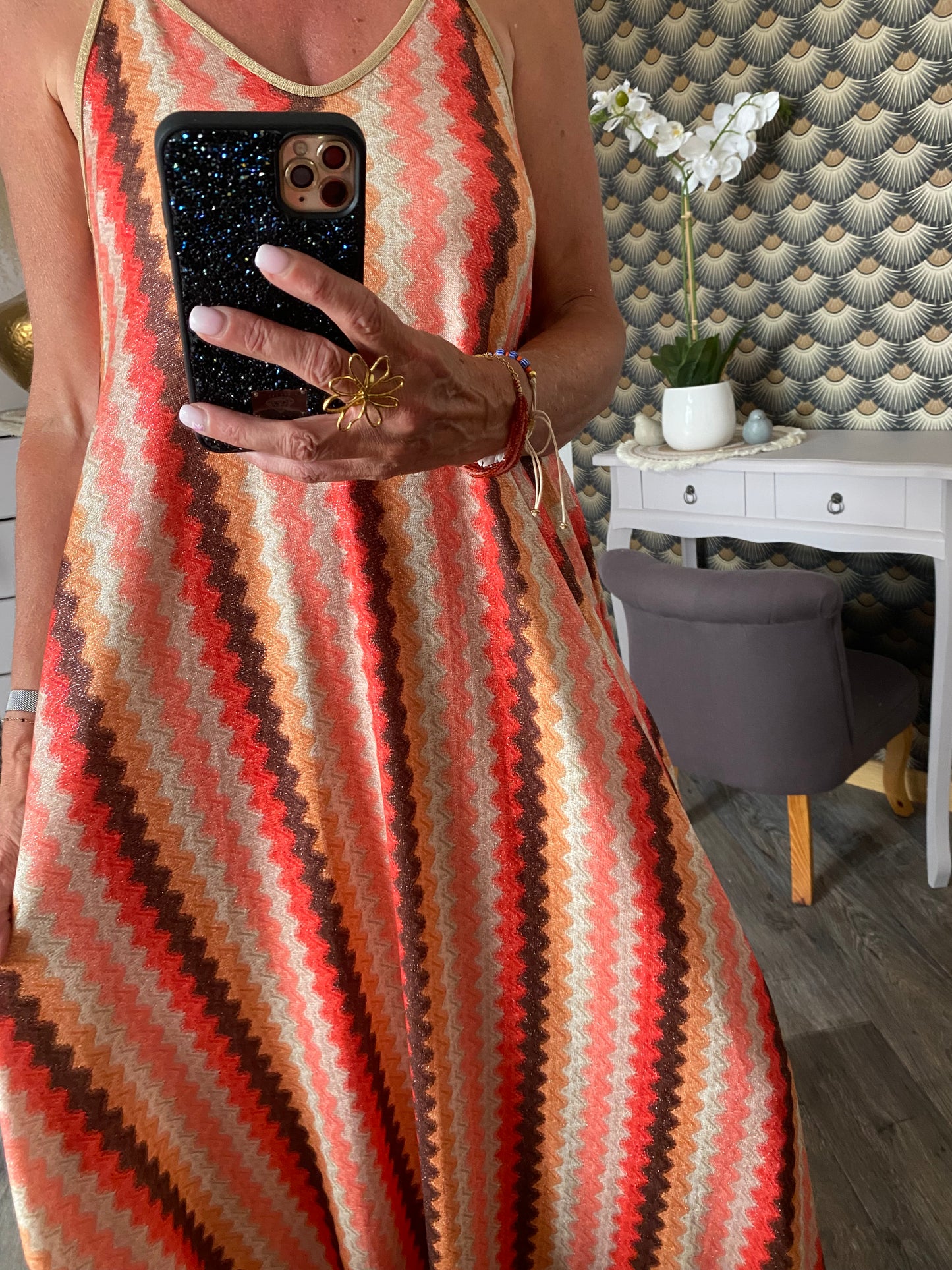 ROBE LUREX BRETELLES FINES ORANGE  36/44