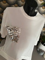 TOP ASYMETRIQUE SEQUINS BLANC TU 36/42