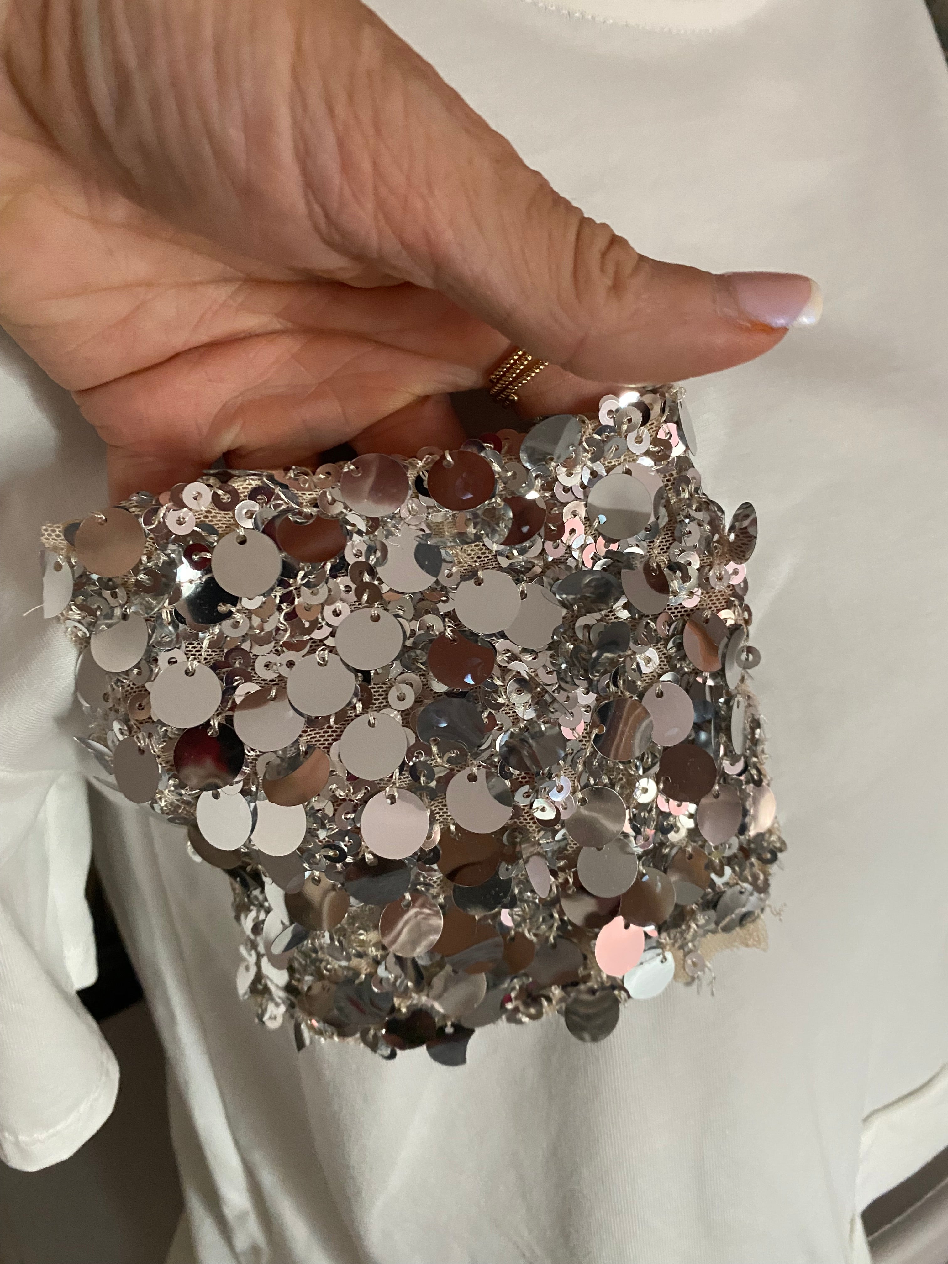 TOP ASYMETRIQUE SEQUINS BLANC TU 36/42
