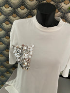 TOP ASYMETRIQUE SEQUINS BLANC TU 36/42
