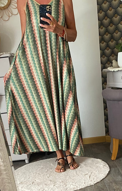 ROBE LUREX BRETELLES FINES KAKI  36/44