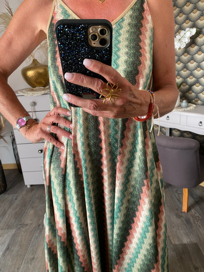 ROBE LUREX BRETELLES FINES KAKI  36/44