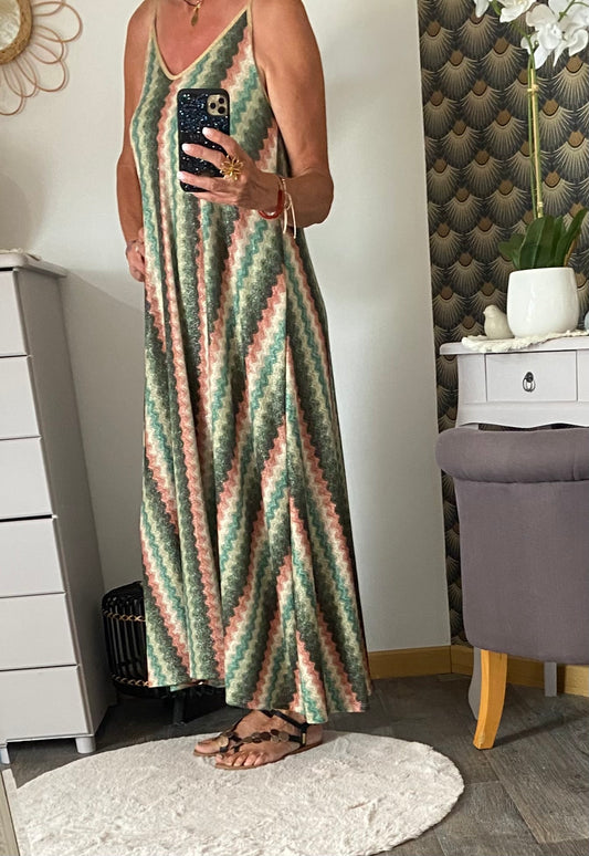 ROBE LUREX BRETELLES FINES KAKI  36/44