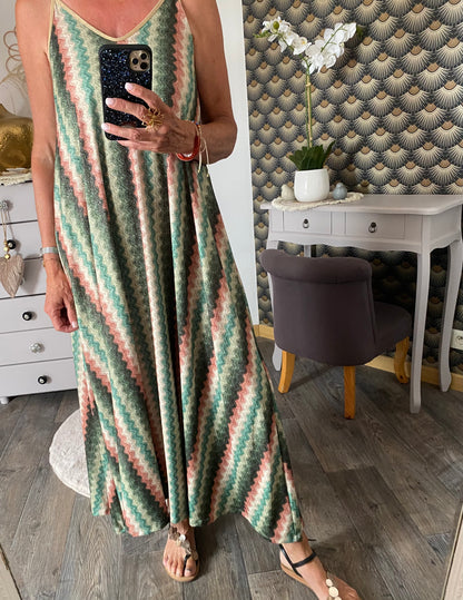ROBE LUREX BRETELLES FINES KAKI  36/44