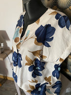TOP VISCOSE FLEUR BLEU MARINE   TU 38/46