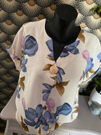 TOP VISCOSE FLEUR BLEU CIEL    TU 38/46