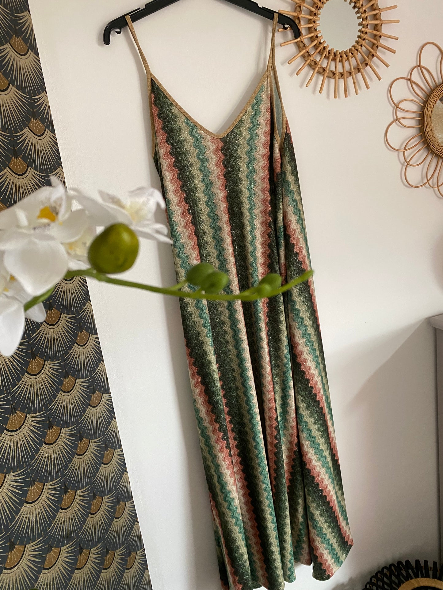 ROBE LUREX BRETELLES FINES KAKI  36/44
