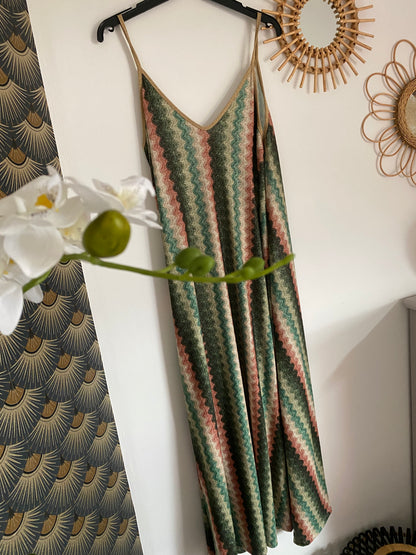ROBE LUREX BRETELLES FINES KAKI  36/44