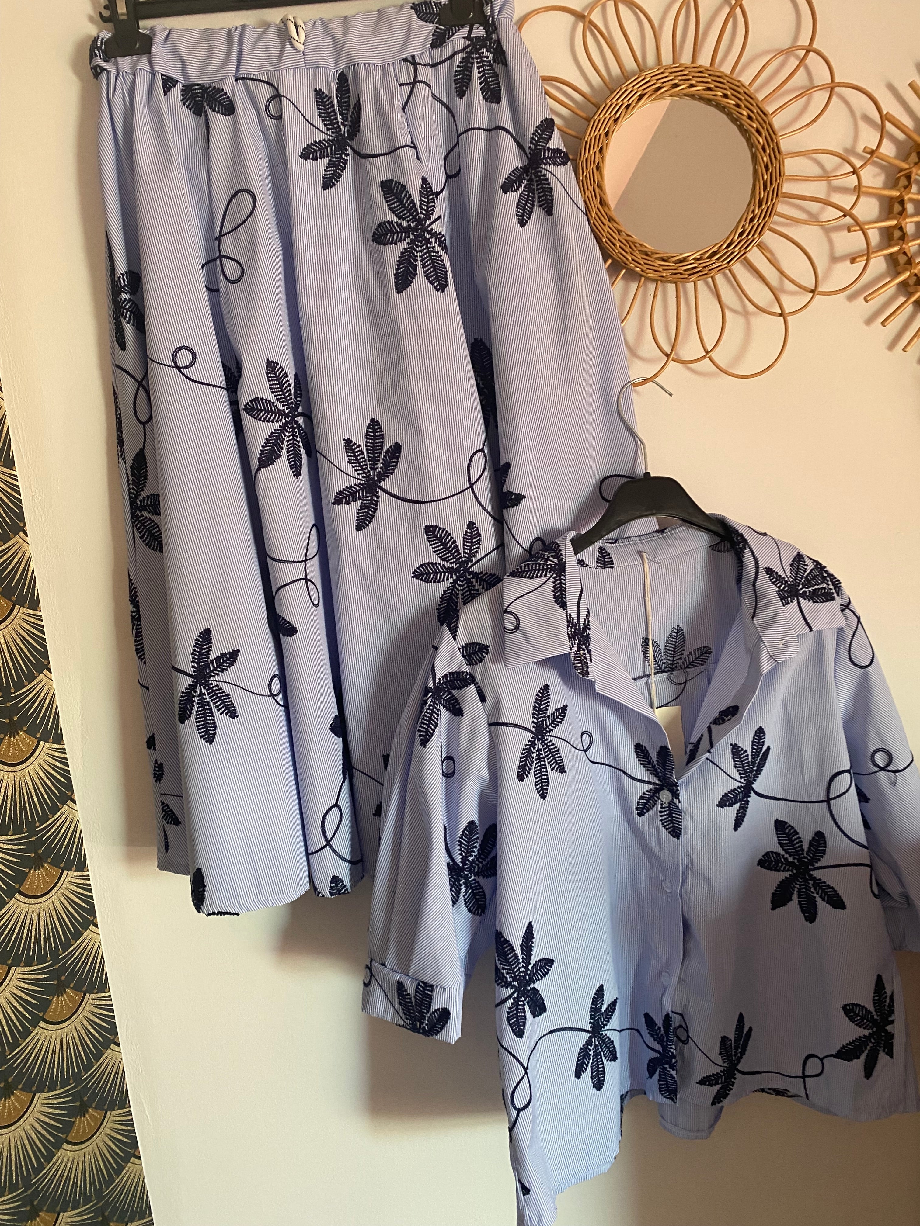 ENSEMBLE JUPE ET CHEMISE  COTON BRODEE  TU 36/42