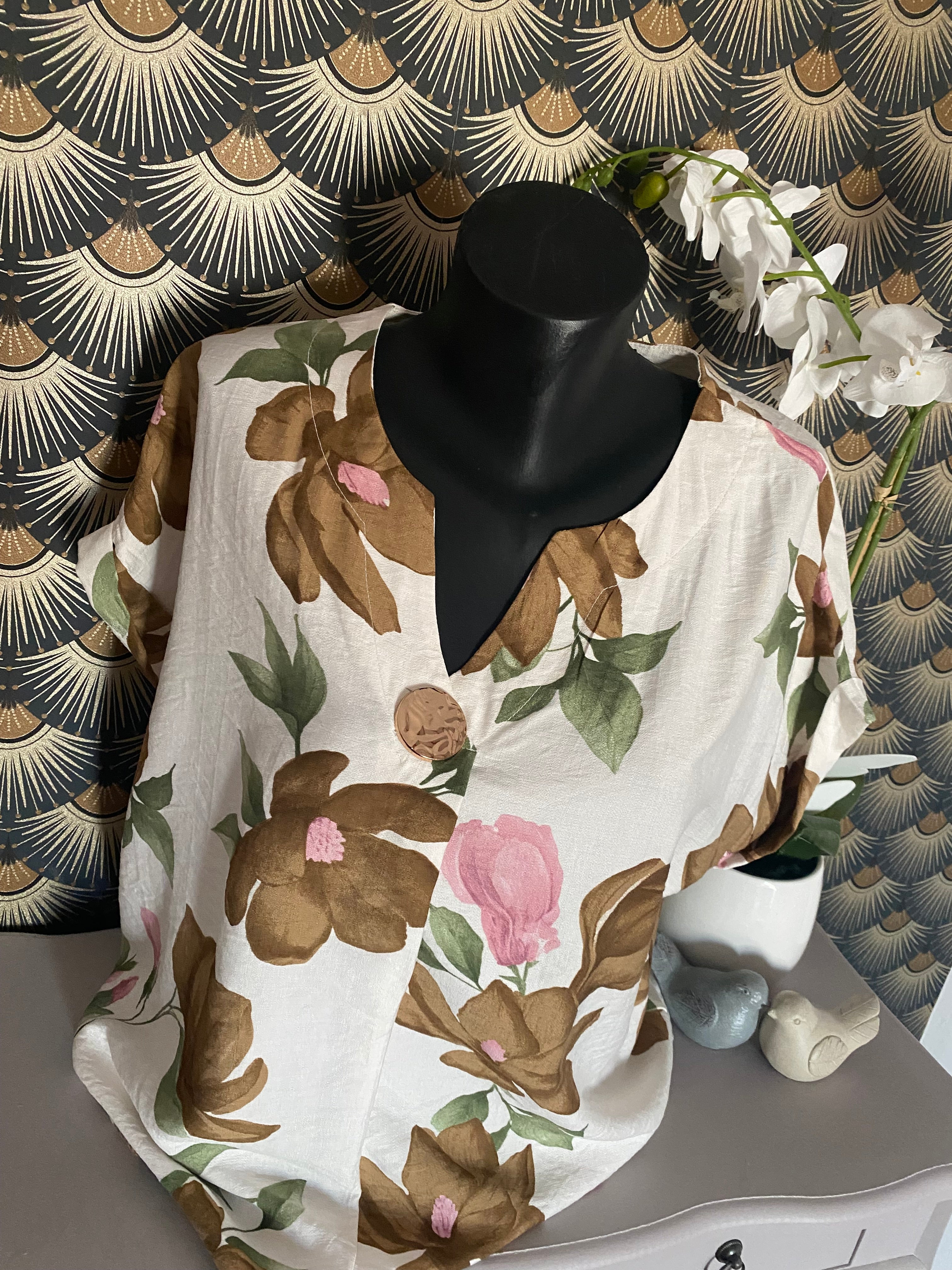 TOP VISCOSE FLEUR CHOCO  TU 38/46