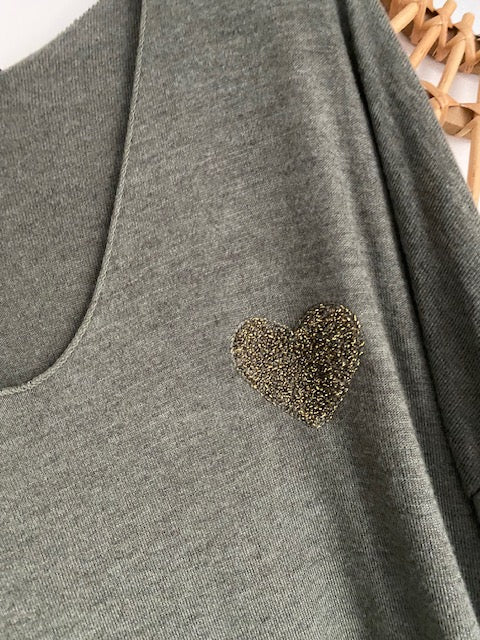PULL FIN COEUR DORE   KAKI  36/44