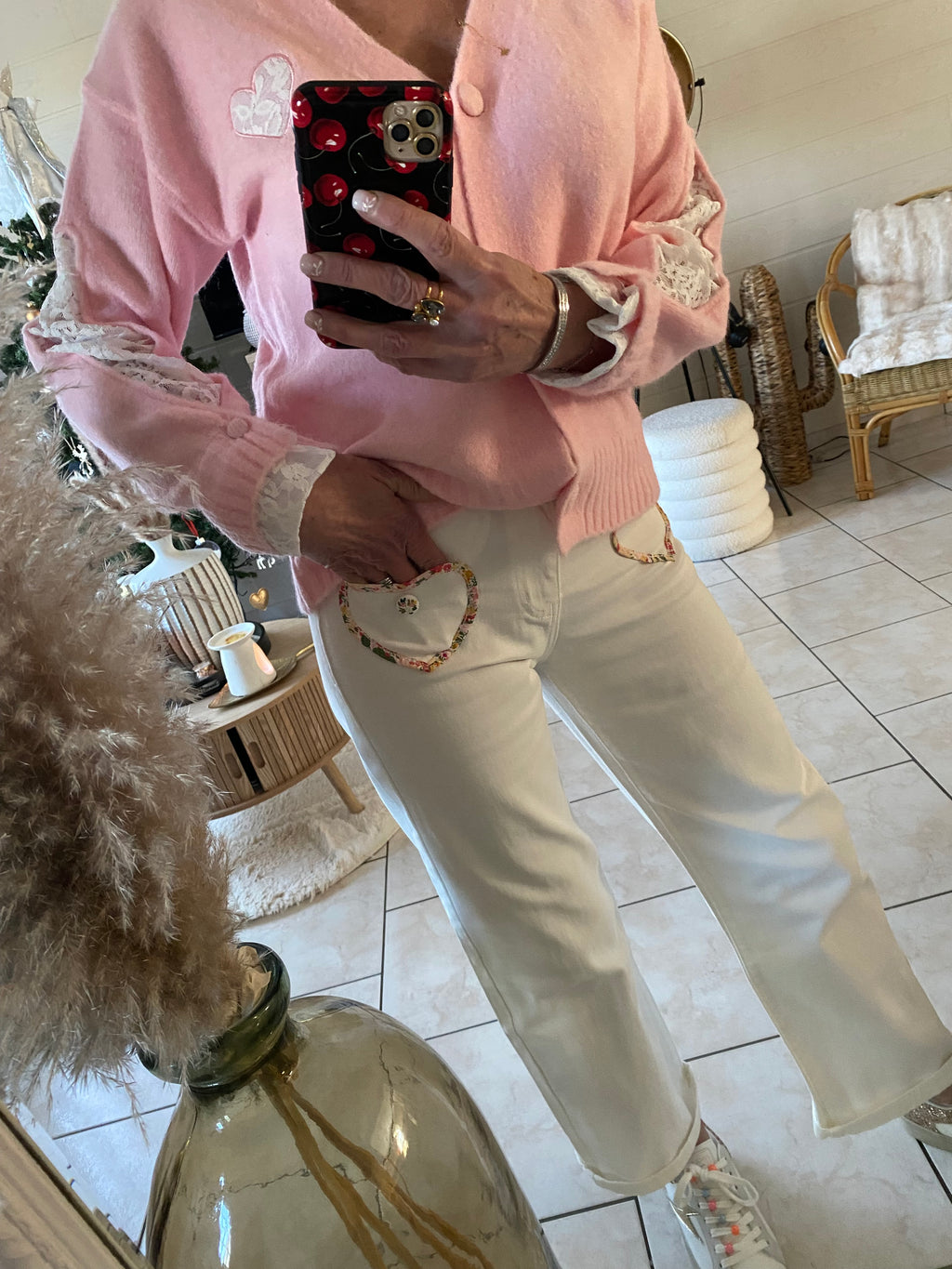 PANTALON JEAN BLANC ORNADO  TAILLES : 36/38/40/42/44