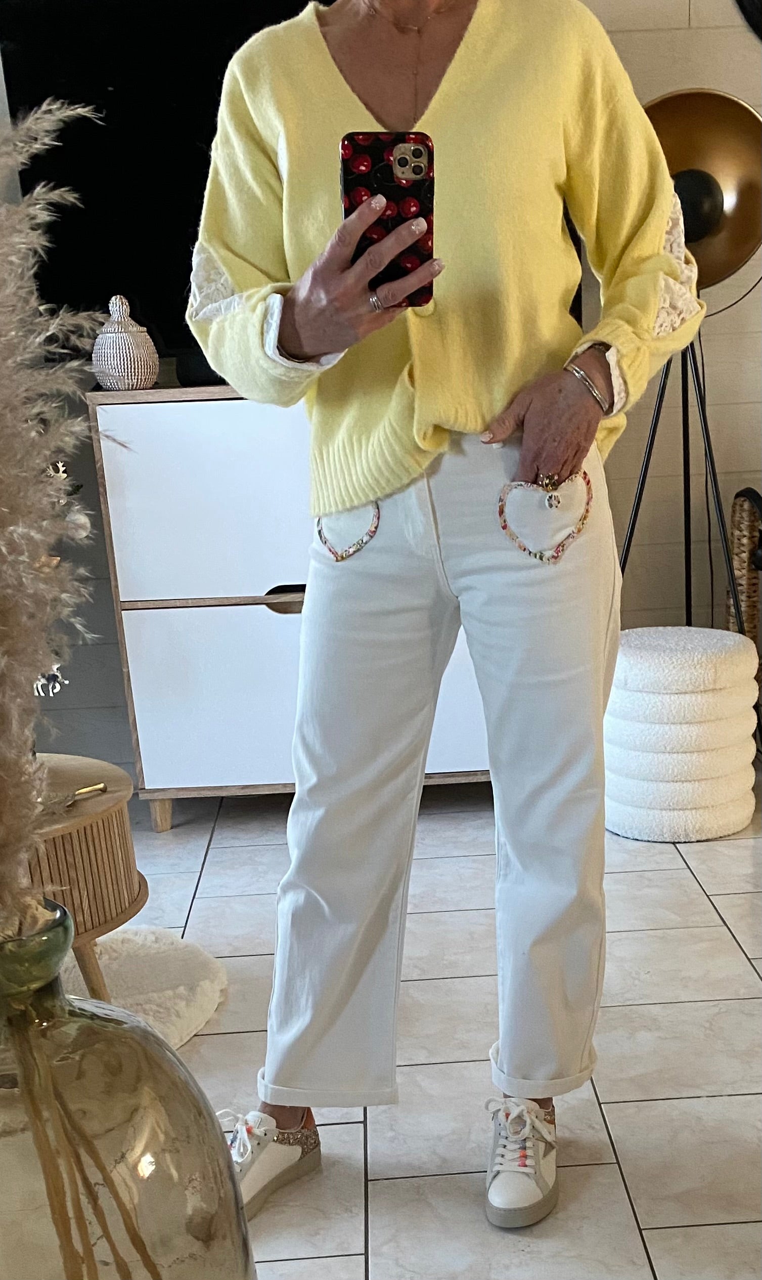 PANTALON JEAN BLANC ORNADO  TAILLES : 36/38/40/42/44