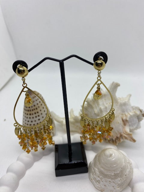 BOUCLES D'OREILLES GOUTTES  ORANGE   ACIER INOXYDABLE