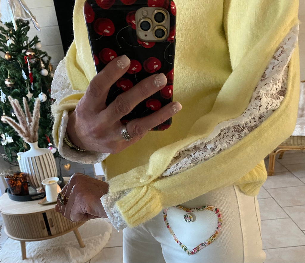 GILET LOVENA DENTELLE JAUNE   TU 36/42 petit 44