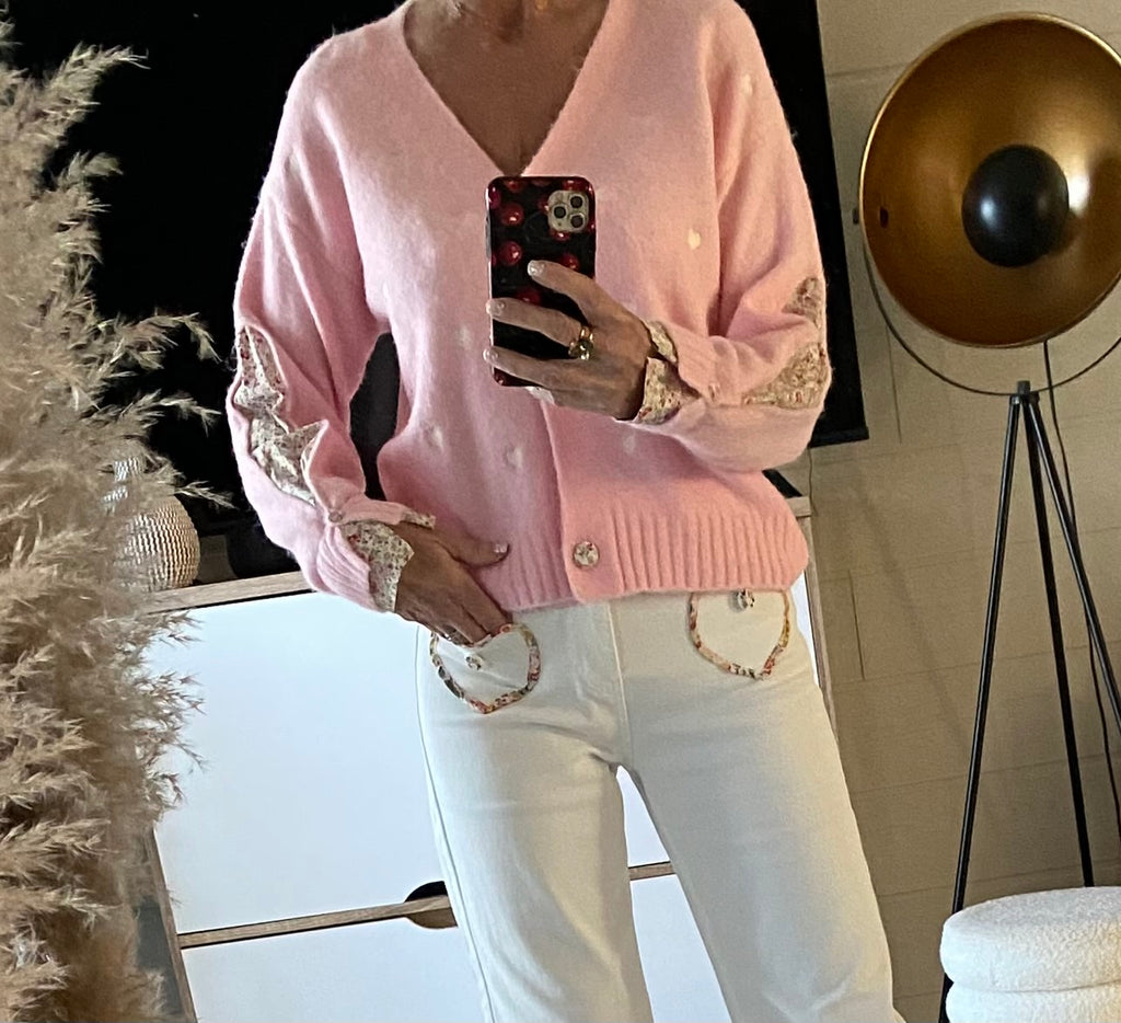 PANTALON JEAN BLANC ORNADO  TAILLES : 36/38/40/42/44