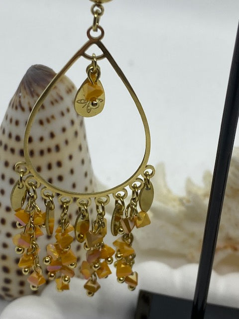 BOUCLES D'OREILLES GOUTTES  ORANGE   ACIER INOXYDABLE