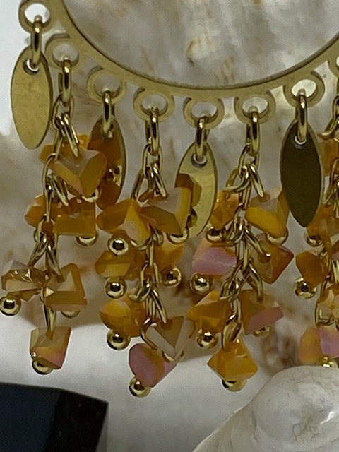 BOUCLES D'OREILLES GOUTTES  ORANGE   ACIER INOXYDABLE