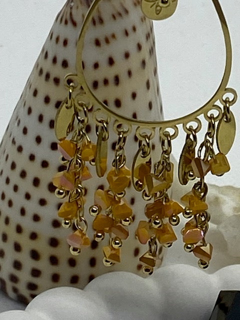 BOUCLES D'OREILLES GOUTTES  ORANGE   ACIER INOXYDABLE