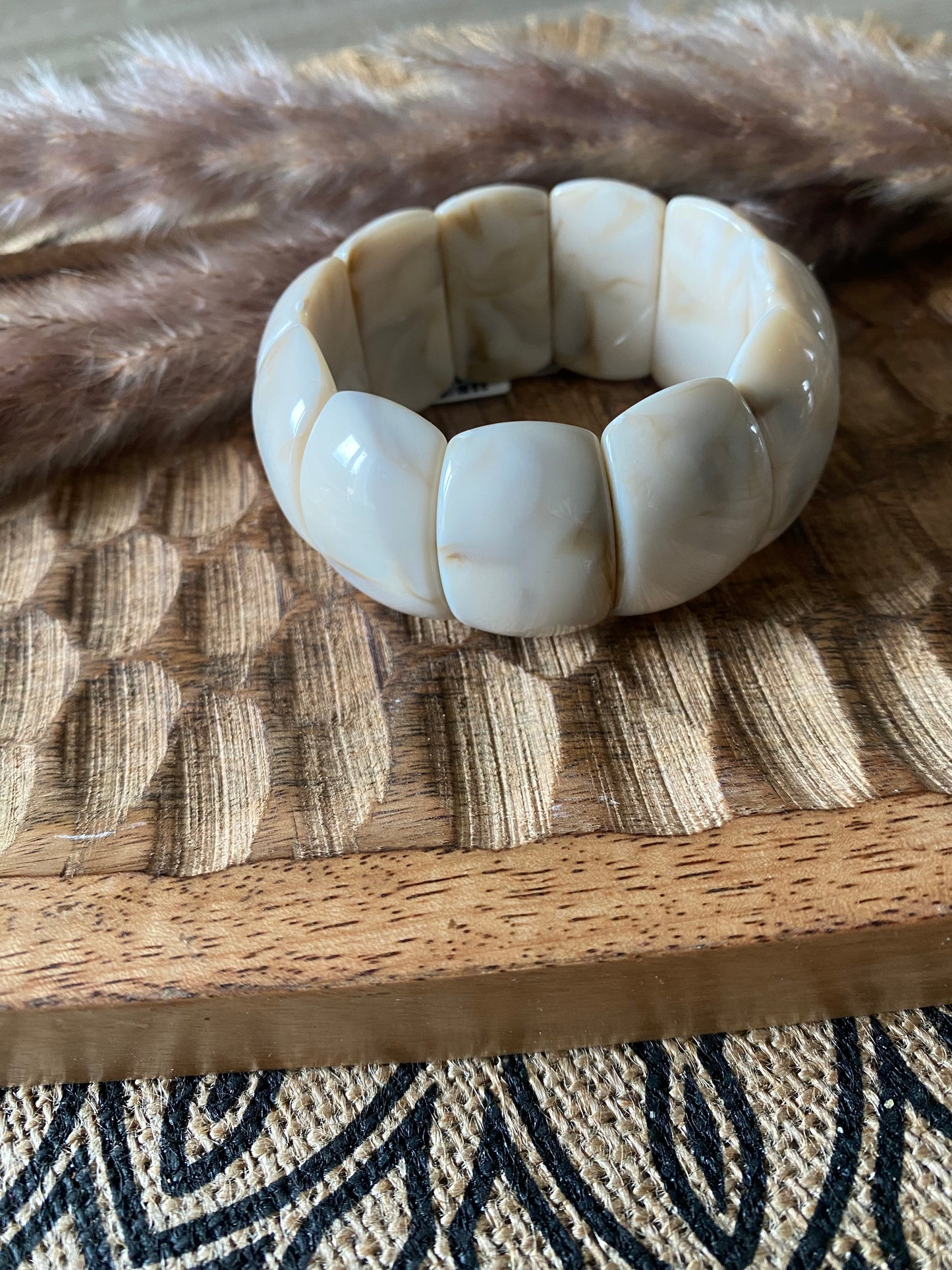 BRACELET ELASTIQUE RESINE   BEIGE