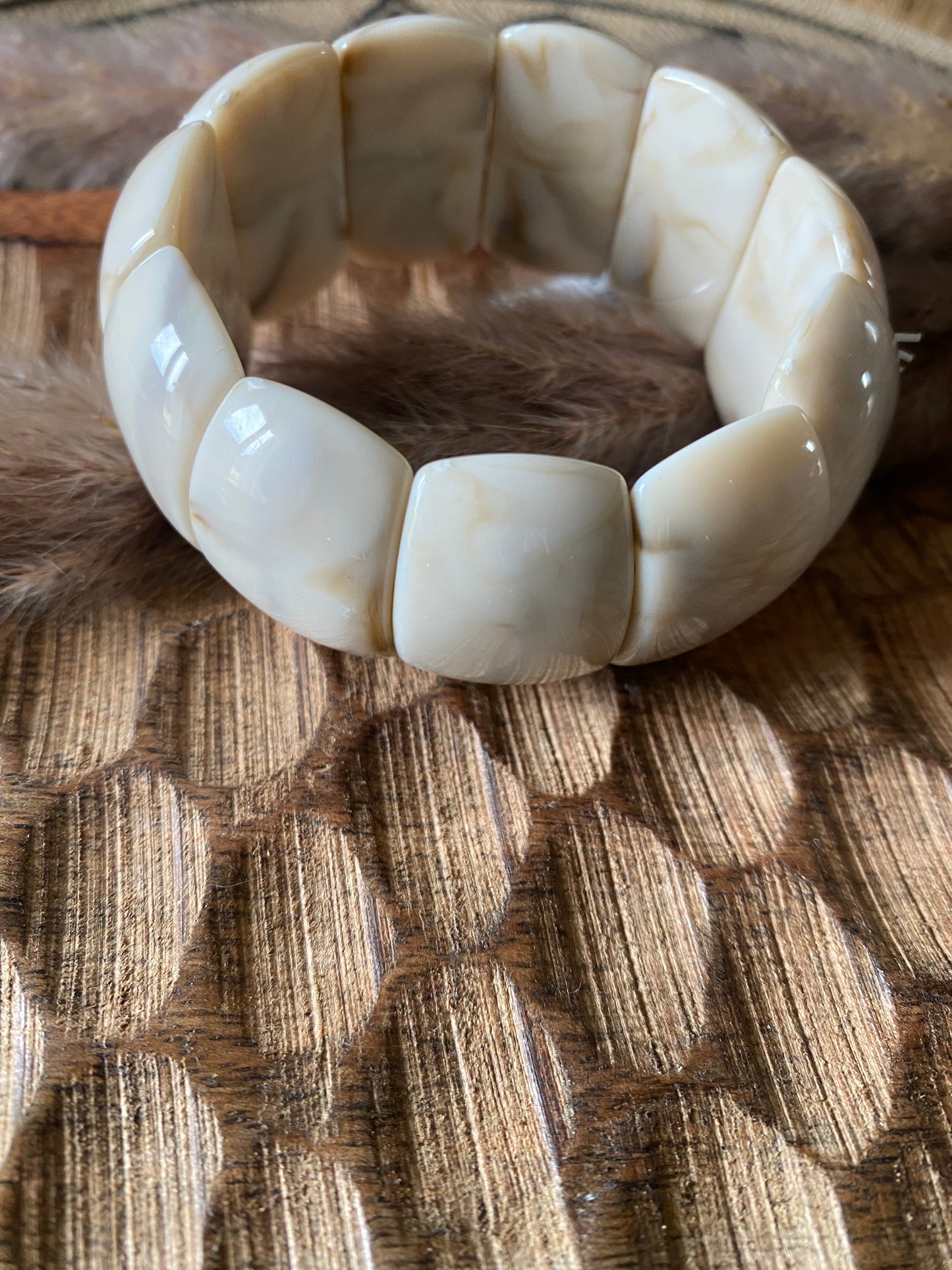 BRACELET ELASTIQUE RESINE   BEIGE