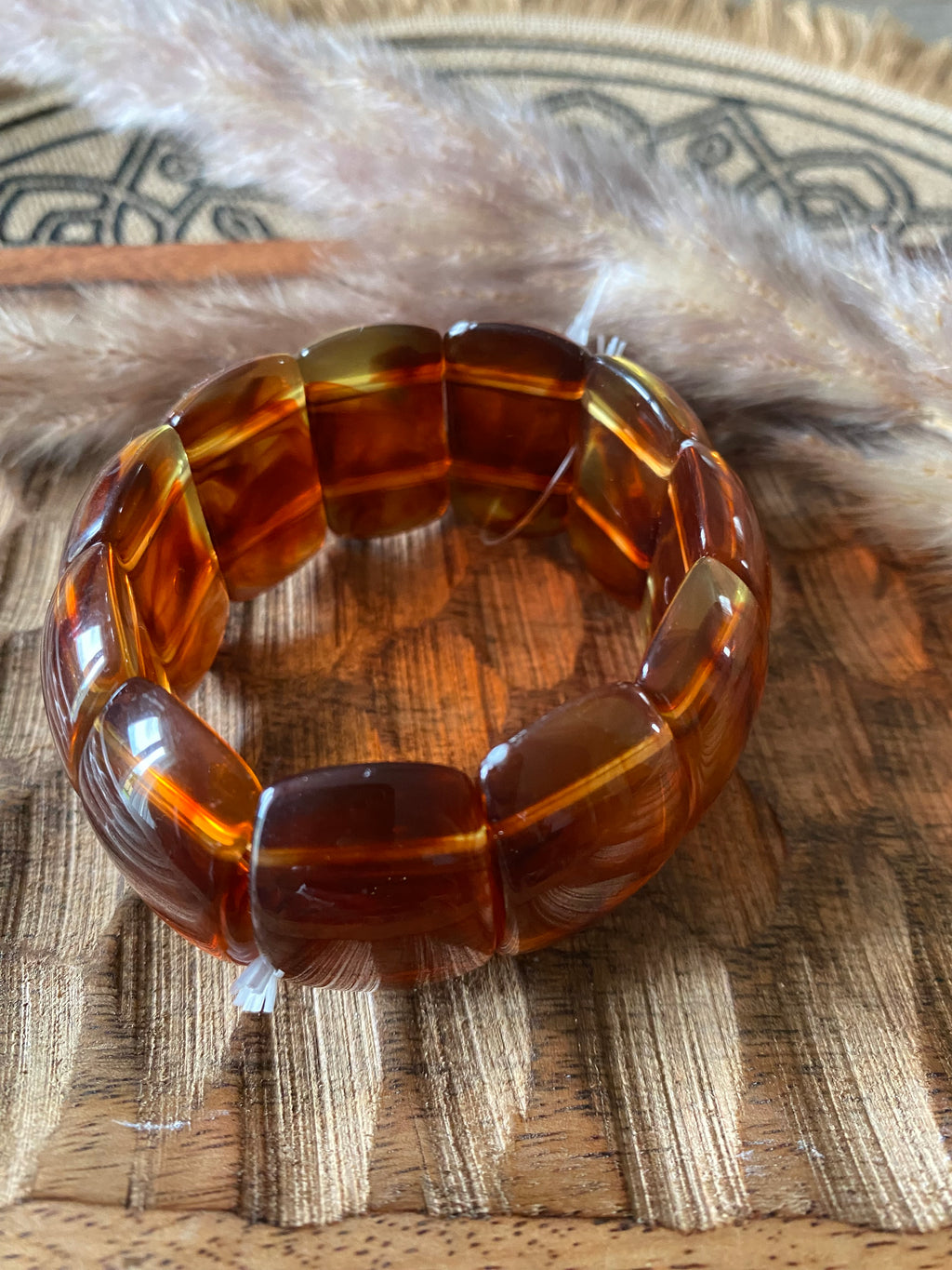 BRACELET ELASTIQUE RESINE   BRUN