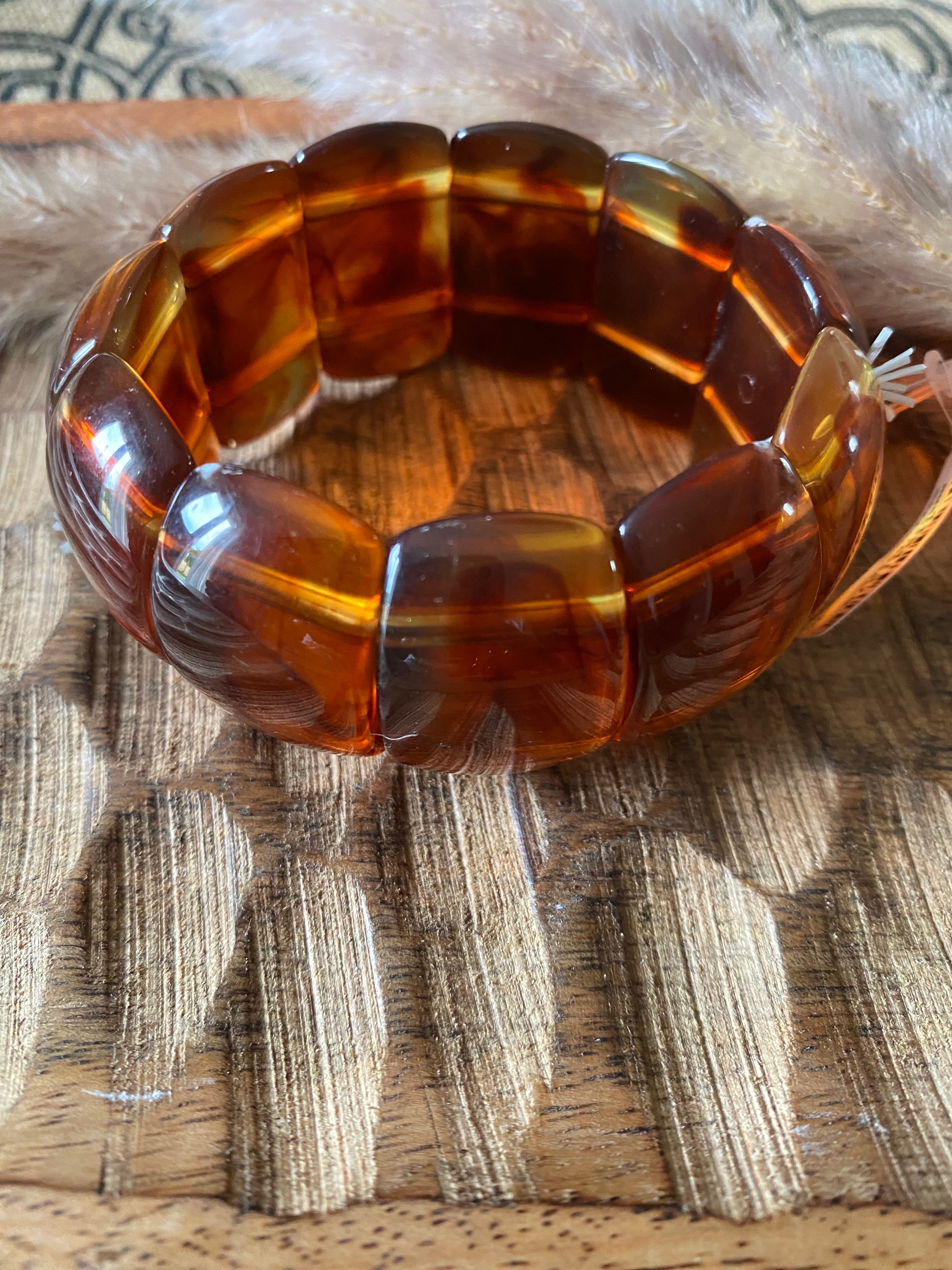 BRACELET ELASTIQUE RESINE   BRUN