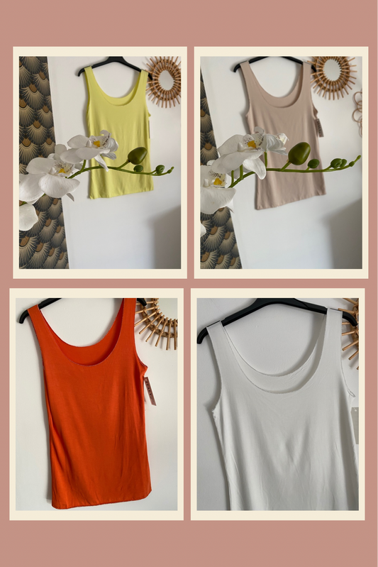 TOP MODA   34/40  ( ECRU , ORANGE , JAUNE , BLANC)